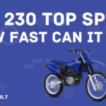 ttr 230 top speed how fast can it go in white text on blue background with image of ttr 230 bike