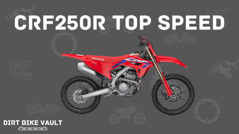 CRF250R top speed in white text on gray background with image of CRF250R dirt bike
