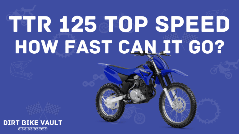 ttr 125 top speed in white text on blue background with image of Yamaha TTR 125 dirt bike
