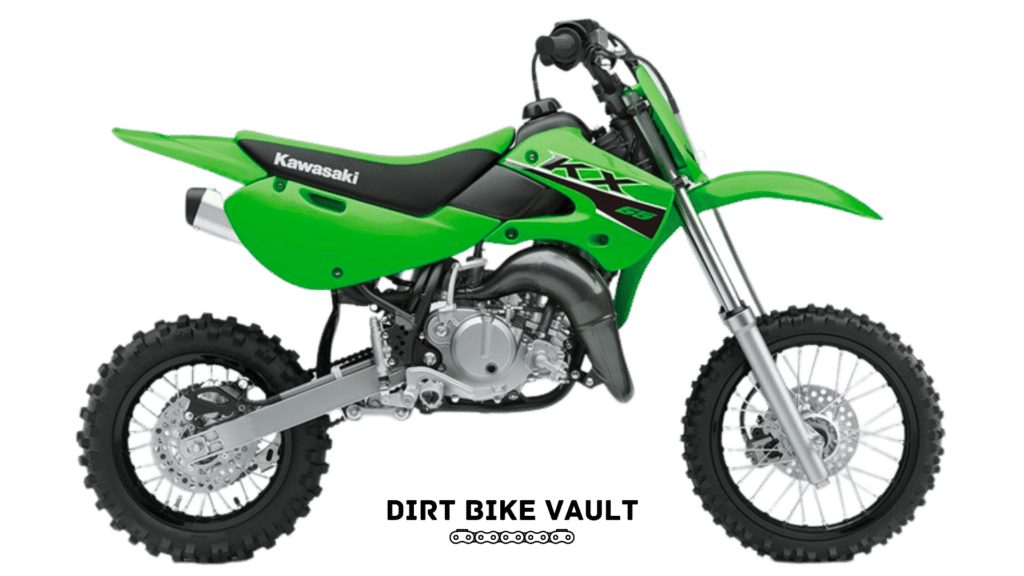 Kawasaki KX65 dirt bike with Dirt Bike Vault logo