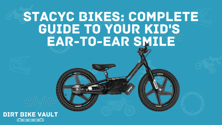 Stacyc Bike Complete Guide to Your Kid's Ear-to-Ear Smile in white text on teal background with image of STACYC Bike