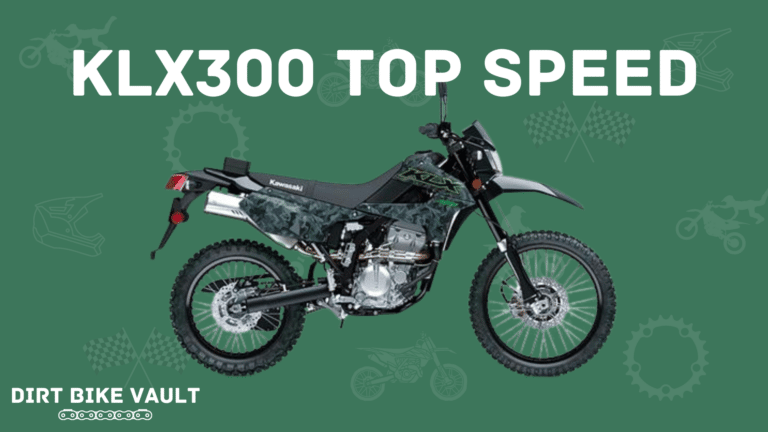 KLX 300 top speed in white text on green background