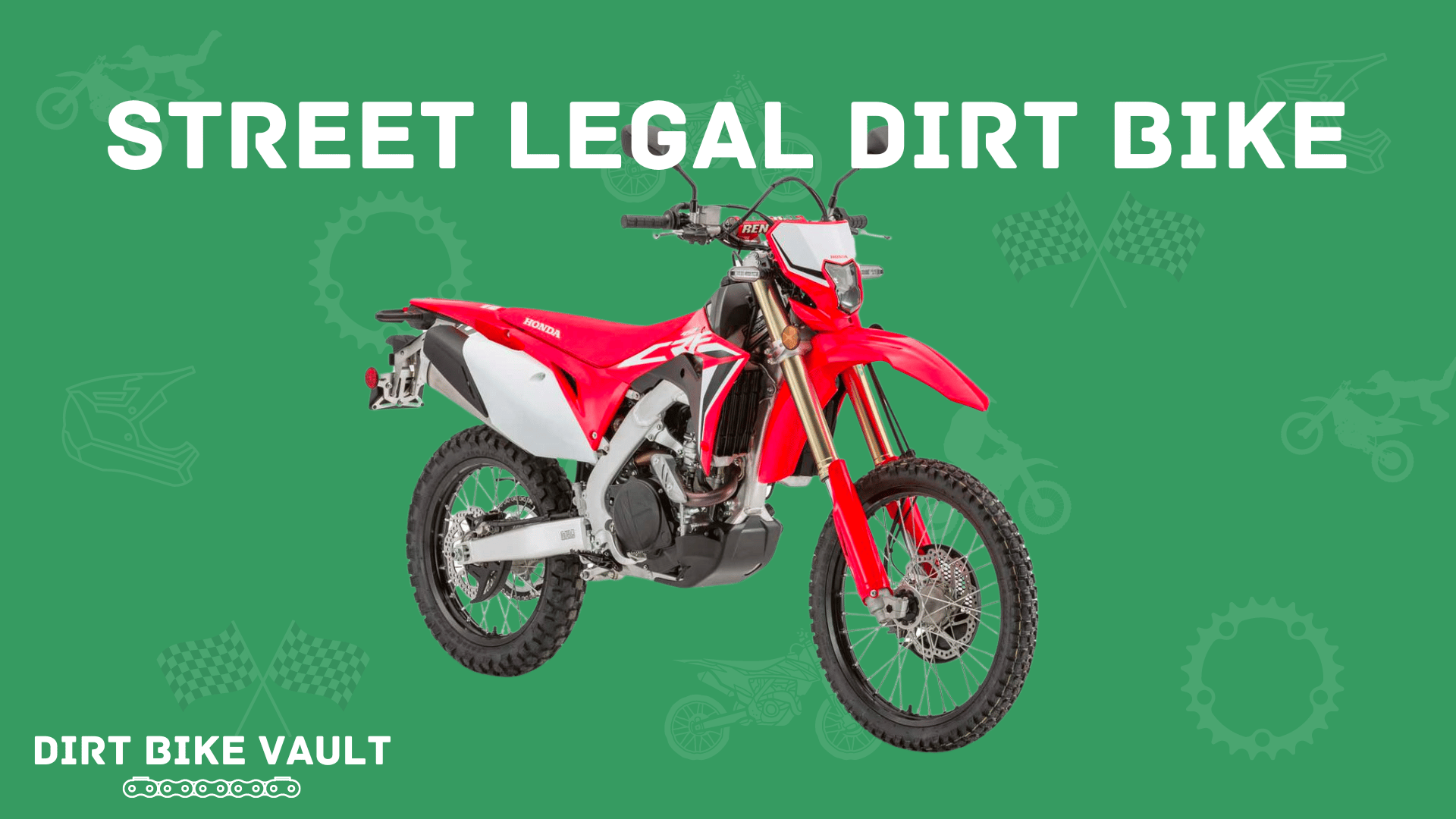 street legal dirt bike in white text on green background
