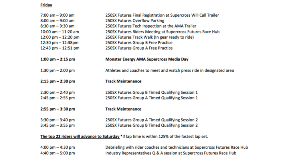Supercross Anaheim A2 race day schedule