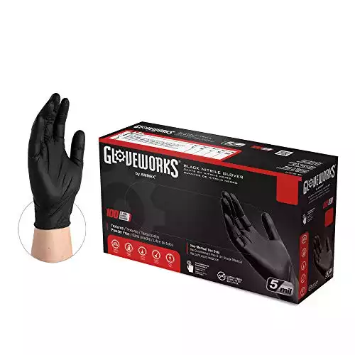 GLOVEWORKS Black Disposable Nitrile Industrial Gloves, Latex & Powder-Free, Textured, Large, Box of 100